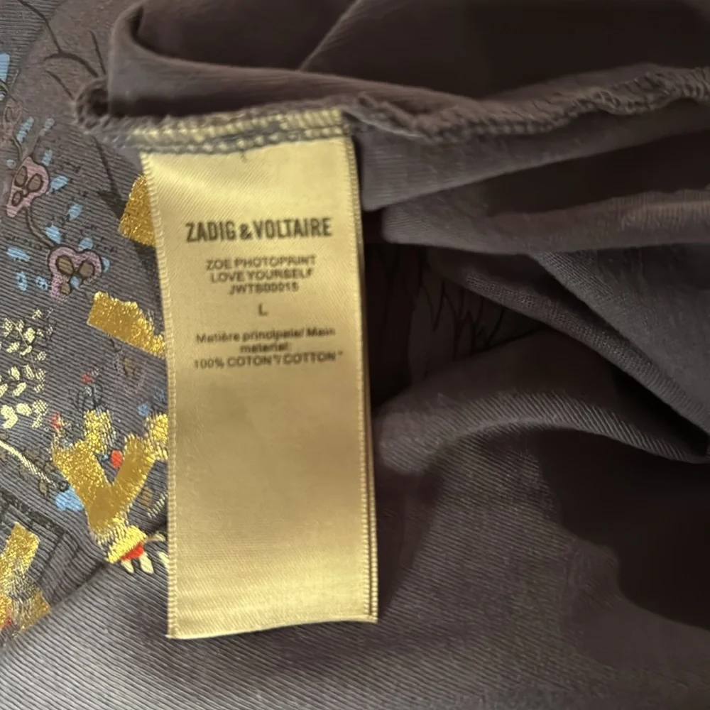 Zadig & Voltaire Charcoal Tee with Gold Logo and Floral Guitar Graphic - Picture 5 of 5